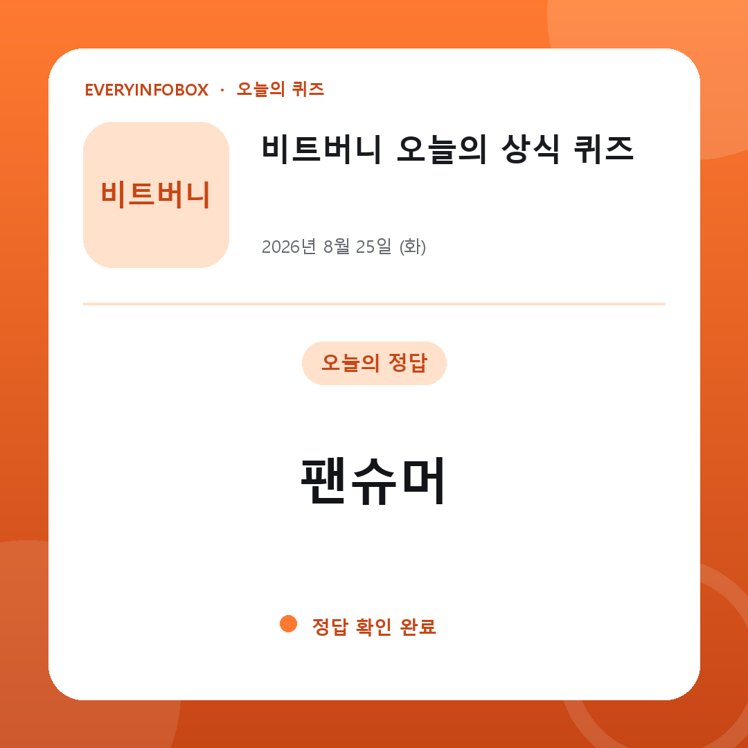 2026년 8월 25일 비트버니 오늘의 상식 퀴즈 정답: 팬슈머