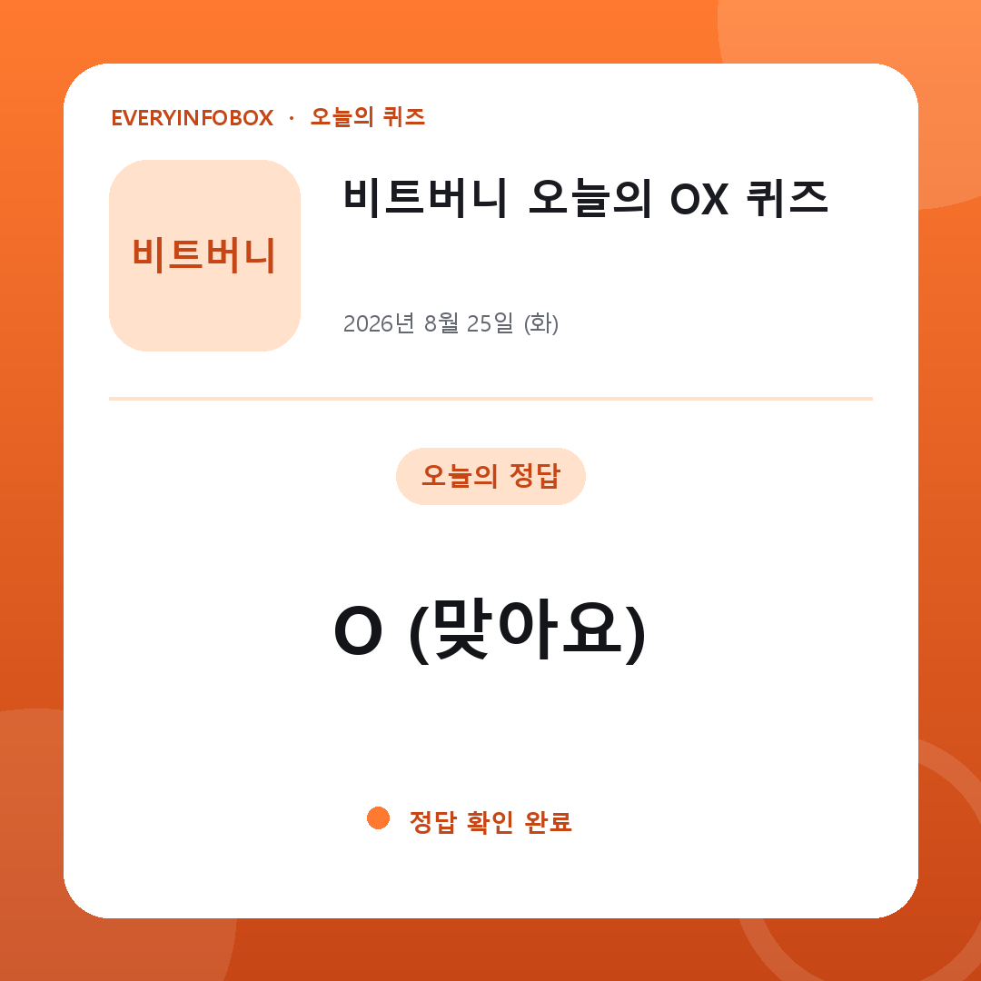 2026년 8월 25일 비트버니 오늘의 OX 퀴즈 정답: O (맞아요)