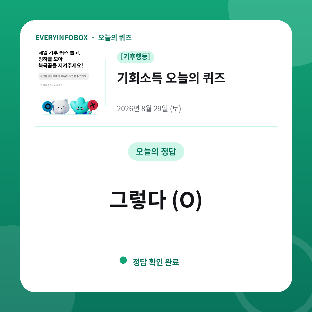 2026년 8월 29일 기후행동 기회소득 오늘의 퀴즈 정답: 그렇다 (O)