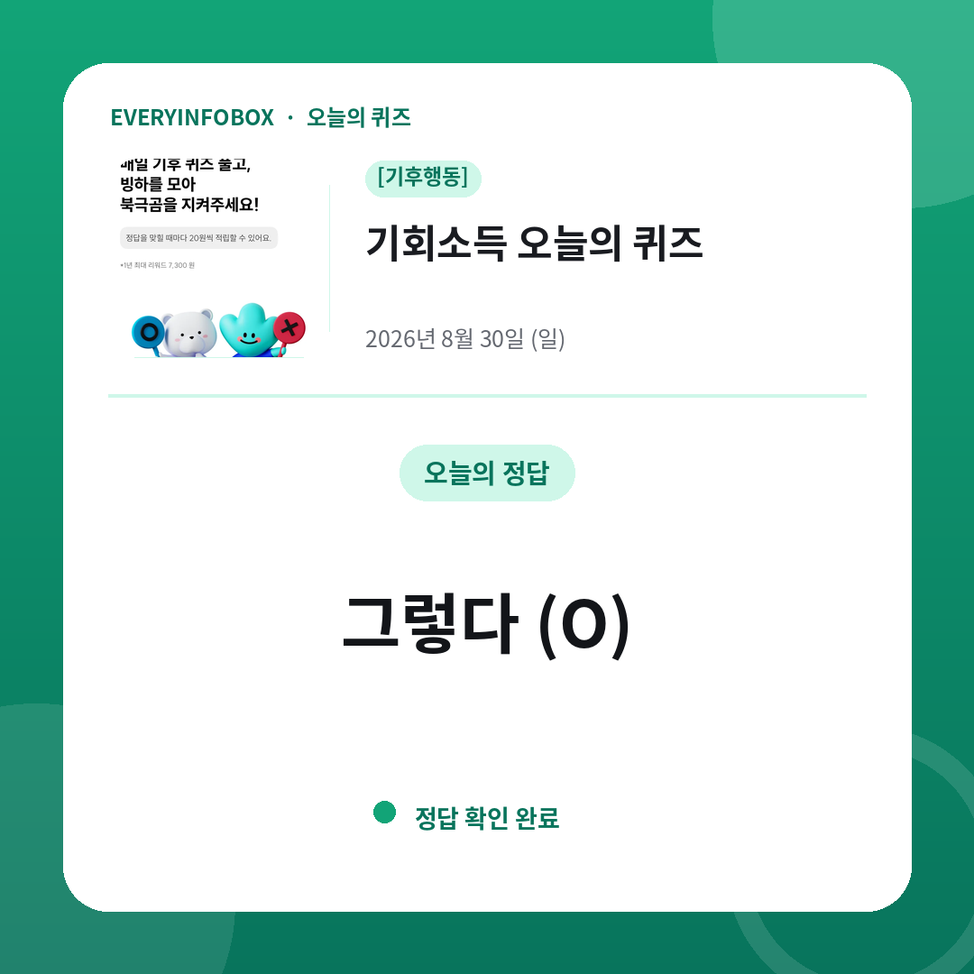 2026년 8월 30일 기후행동 기회소득 오늘의 퀴즈 정답: 그렇다 (O)