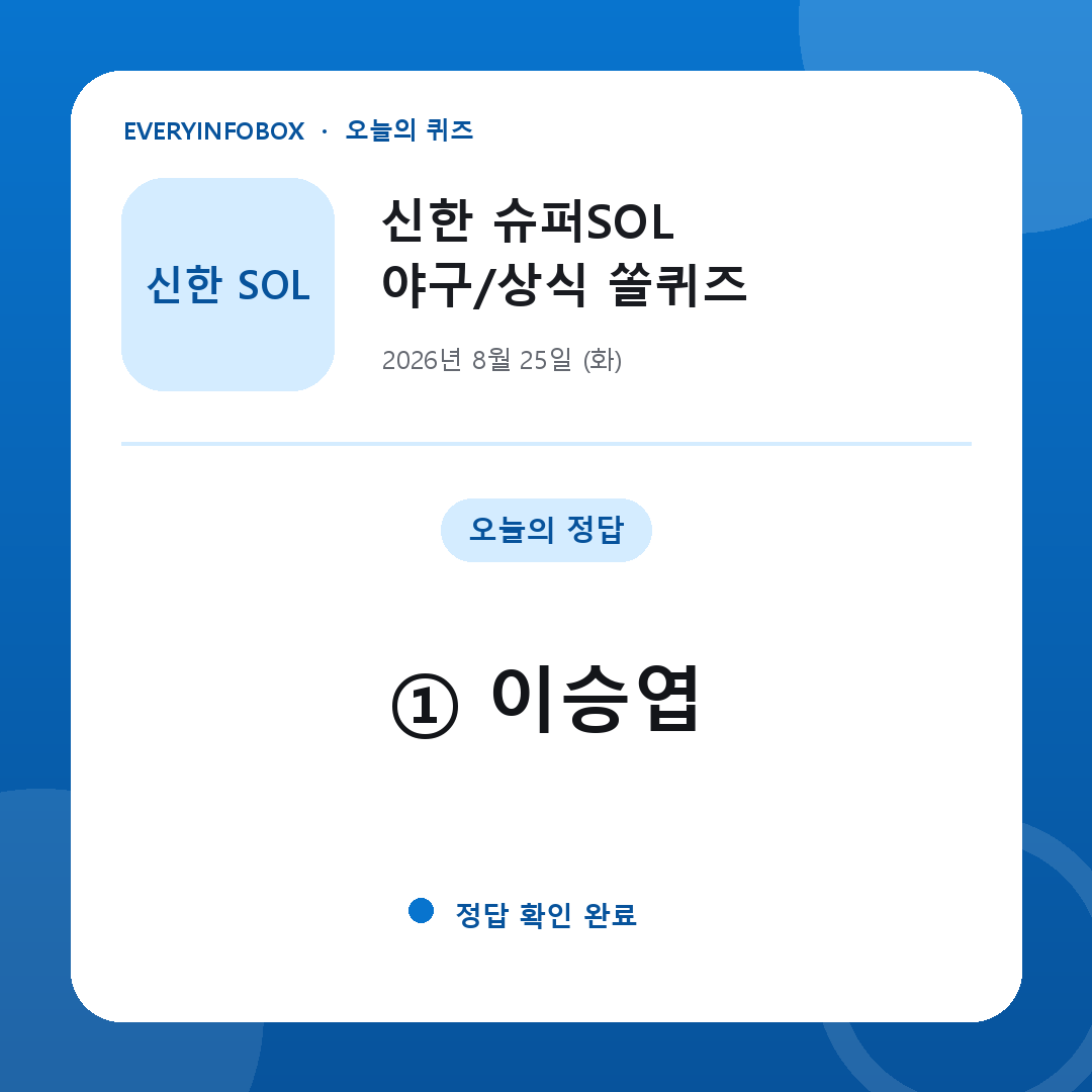 2026년 8월 25일 신한 슈퍼SOL 야구/상식 쏠퀴즈 정답: ① 이승엽
